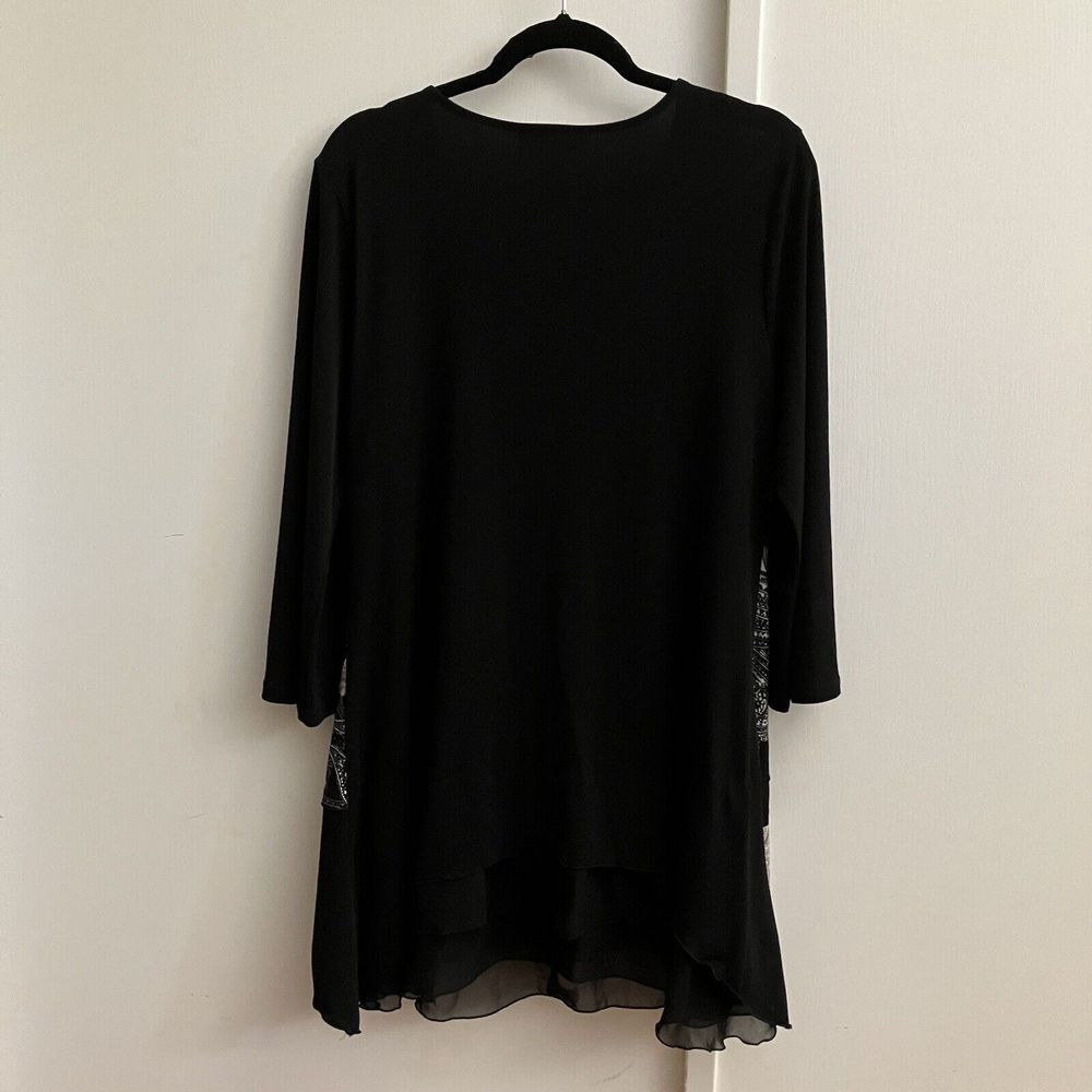 Style & Co. Black White Paisley Whimsy Pullover Boho Tunic 3/4 Sleeve SZ LG-K - Picture 5 of 6